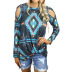 Printed Long-Sleeved Strapless Round Neck Loose Casual T-Shirt NSKX52181