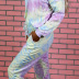 Tie-Dye Print Long-Sleeved Off-The-Shoulder Top & Pants Set NSKX52182