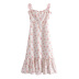 Retro Floral Print Slim Satin Ribbon Lace-up Sling Dress  NSAM52292