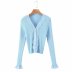 French retro V-neck lace stitching high waist cropped knitted cardigan NSAM52294