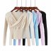 V-neck pleated slim bottoming sweater long-sleeved top knit sweater NSAM52295