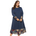 plus size loose round neck stitching long-sleeved mid-length dress  NSJR52369