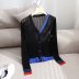 hit color V-neck linen knitted cardigan NSAM52417