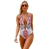 Sexy Low-cut Printed Floral Hanging Neck Backless Lace-up One-Piece Swimsuit  NSLUT53799
