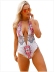 Sexy Low-cut Printed Floral Hanging Neck Backless Lace-up One-Piece Swimsuit  NSLUT53799
