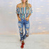 striped hit color printing sleeveless one-word collar casual top NSZH52451
