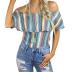 striped hit color printing sleeveless one-word collar casual top NSZH52451