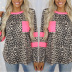  leopard print long-sleeved stitching pocket loose casual T-shirt  NSKX52487