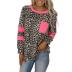  leopard print long-sleeved stitching pocket loose casual T-shirt  NSKX52487
