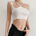 Sexy irregular slanted shoulder knitted sling short vest  NSHS52506