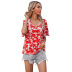 lace V-neck print short-sleeved chiffon shirt NSYMR52563