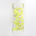 printed pleated side drawstring halter sling dress NSYI52577