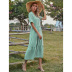 summer new short-sleeved pure color long skirt cardigan NSSA52654