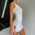 summer sexy halter hanging neck suspenders hollowed thin white dress NSMEI52675