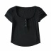 Stitching lace trim U-neck stretch short-sleeved T-shirt  NSAC52701