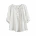 retro thin V-neck loose puff five-point sleeve white shirt  NSAM52921