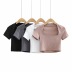 Slim Solid Color Hanging Shoulders Square Collar Short-Sleeved T-Shirt NSAC52945
