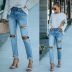 contrast stitching holes straight jeans NSYD52989