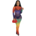 Rainbow Gradient Color Mesh See-Through Long Dress NSRUI53074