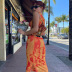 Conjunto de falda larga dividida con estampado de chaleco corto Street Hot Girl NSRUI53075
