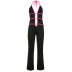 halter neck lace-up contrast color stripe button jumpsuit NSRUI53076