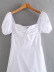 square neck puff short-sleeved white poplin basic dress  NSAM53172