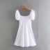 square neck puff short-sleeved white poplin basic dress  NSAM53172