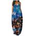 Low-Cut Sleeveless Printed Big Swing Suspender Maxi Dress NSYF53240