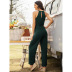 sleeveless solid color straight lace-up jumpsuit NSMAN53260