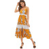 fashion V-neck halter lace splicing high waist long sling dress NSMAN53261