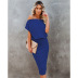 solid color strapless high waist short sleeve hip dress NSMAN53283