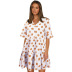 fashion casual V-neck buckle decor polka-dot short-sleeved dress NSMAN53288