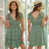 high waist sling bow lace-up V-neck floral short dress NSMAN53290