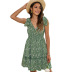 high waist sling bow lace-up V-neck floral short dress NSMAN53290