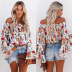 new sexy loose floral printed pleated off-shoulder shirt NSMAN53300