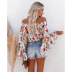 new sexy loose floral printed pleated off-shoulder shirt NSMAN53300
