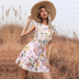 fashion printed round neck lace flying sleeve a-line dress  NSYMR53340