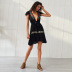 Bohemian Embroidered V-neck Knoted Holiday Short Sleeve Dress NSSE53382