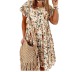 printed round neck short sleeve big swing loose dress NSAXE53389