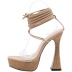 leg tie thick wooden heeled sandals NSSO53486