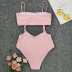 traje de baño bikini de cintura alta de color sólido con correa de loto NSLUT53702