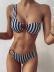 one-shoulder black and white striped triangle bikini swimsuit NSLUT53952