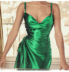 Satin Slit Sling Solid Color Slim-Fit Dress NSHHF53620