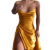 Satin Slit Sling Solid Color Slim-Fit Dress NSHHF53620