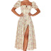 Floral Print Backless Square Neck Lace Up Slim Split Dress NSHHF53625