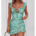 sling ruffled floral imitation cotton and linen short dress  NSHHF53668