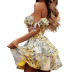 sexy printed laminated ruffle sling lace-up short dress NSHHF53673