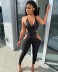 black slim sleeveless backless lace-up halter neck sexy pleated jumpsuit NSHAO53729