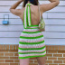color-blocking hanging neck v-neck halter lace-up knited dress  NSHAO53735