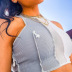 round neck sleeveless see-through mesh stitching slim vest NSHAO53736